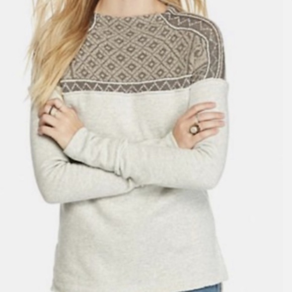 Free People Snow Bunny Fair Isle Sweater. Gray & Taupe. Size XS - Picture 1 of 11